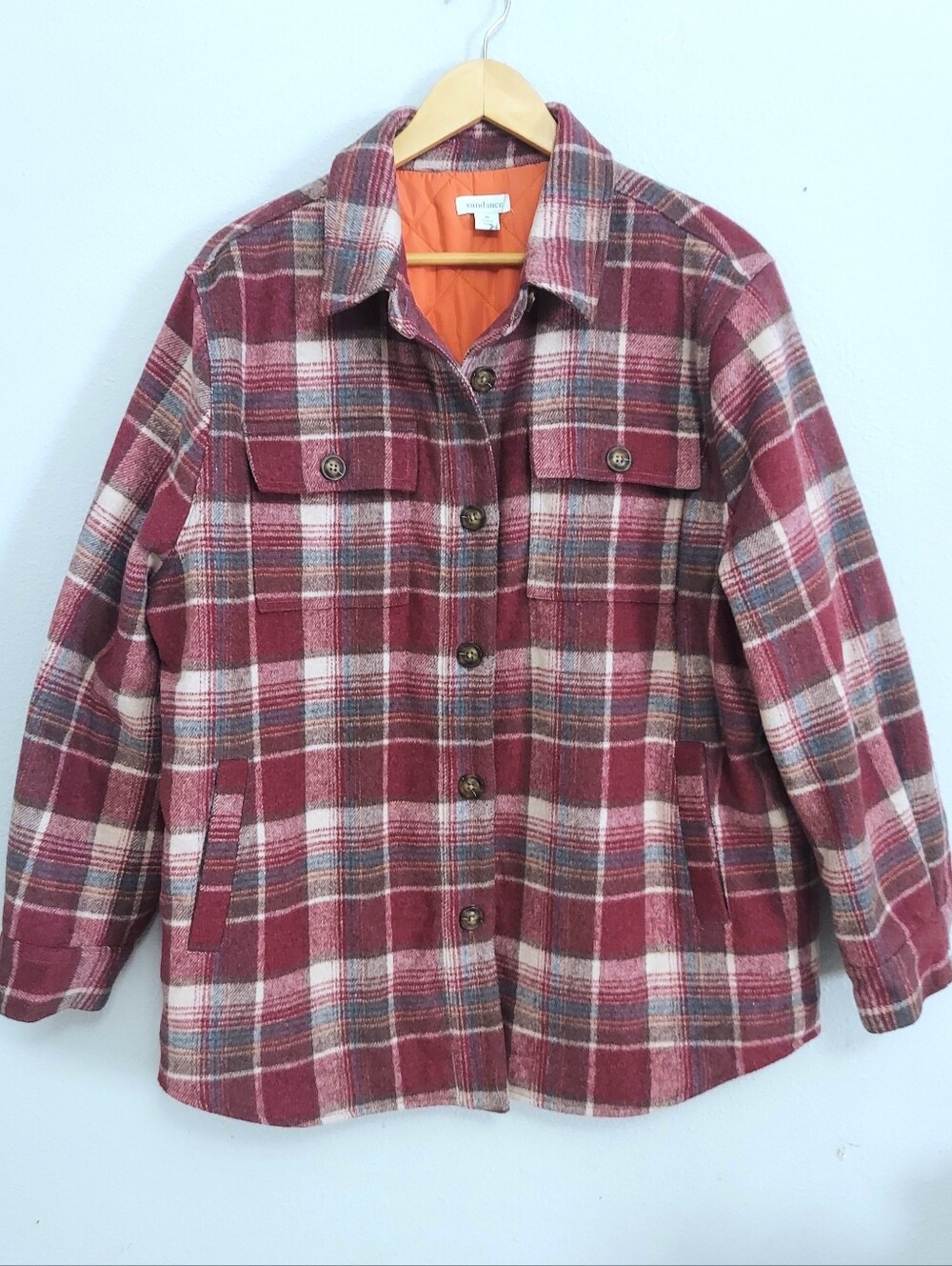 Sundance Wool Blend Quilted Lined Purple Plaid Flannel Shacket Woman M Cabincore